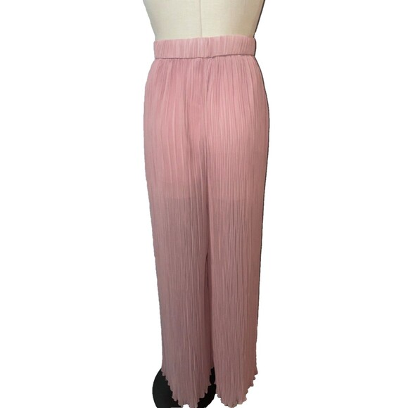 ZARA Women's Micro Pleated Wide Leg Chiffon Pull-On Pants size M NWOT Mauve Pink - Picture 7 of 10